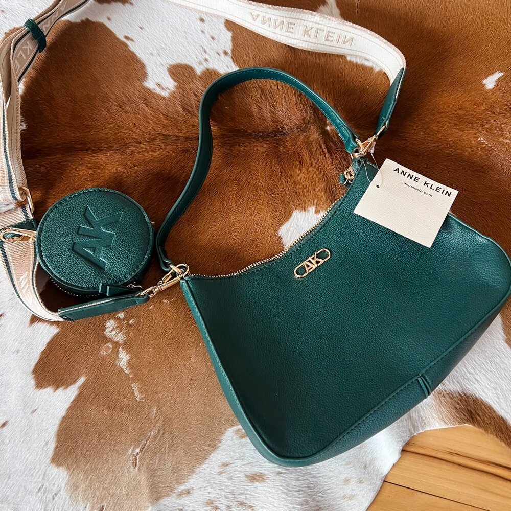 NWT Anne Klein Convertible Shoulder Bag Forest Green Crossbody Purse